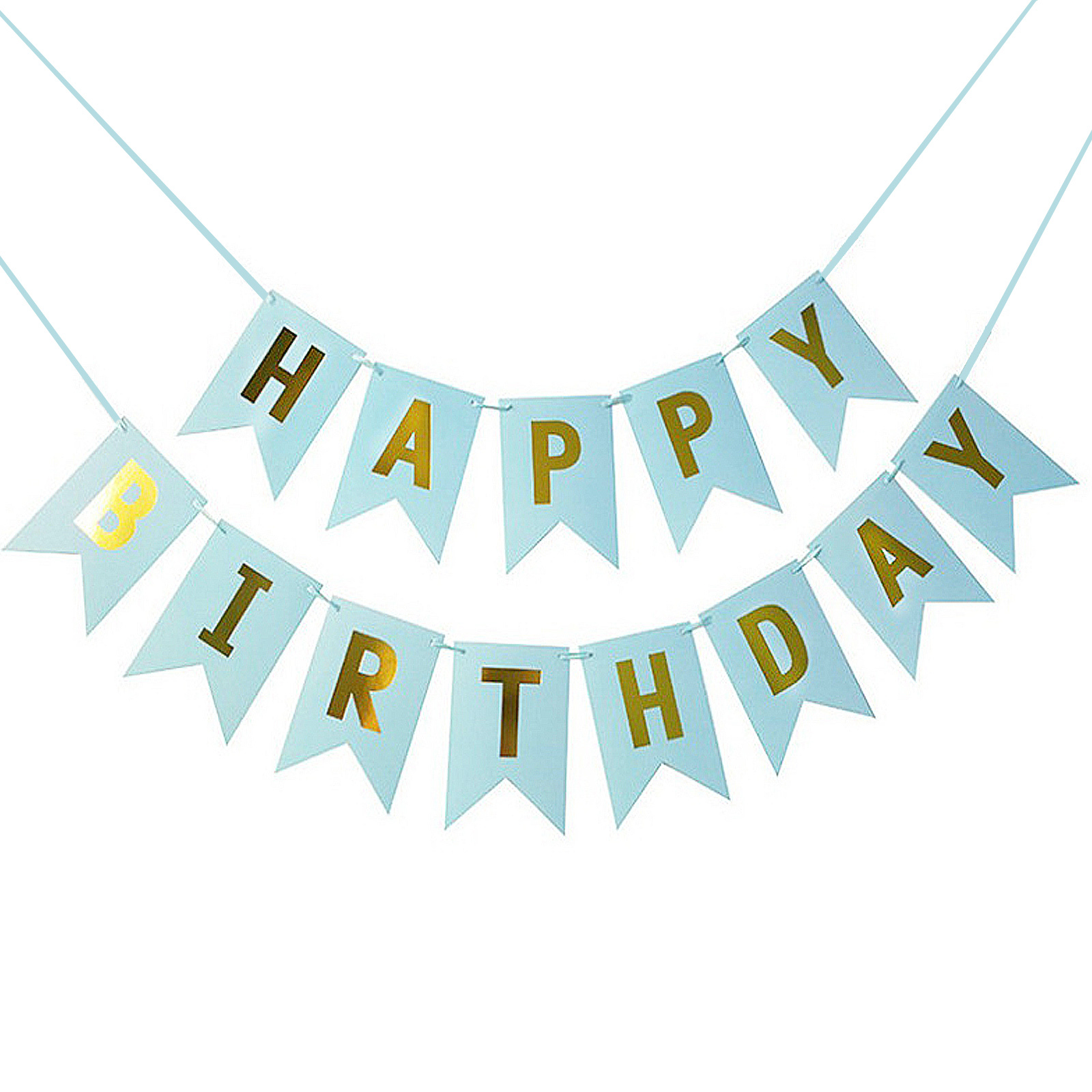 Light Blue and Gold Happy Birthday Banner 3.3M