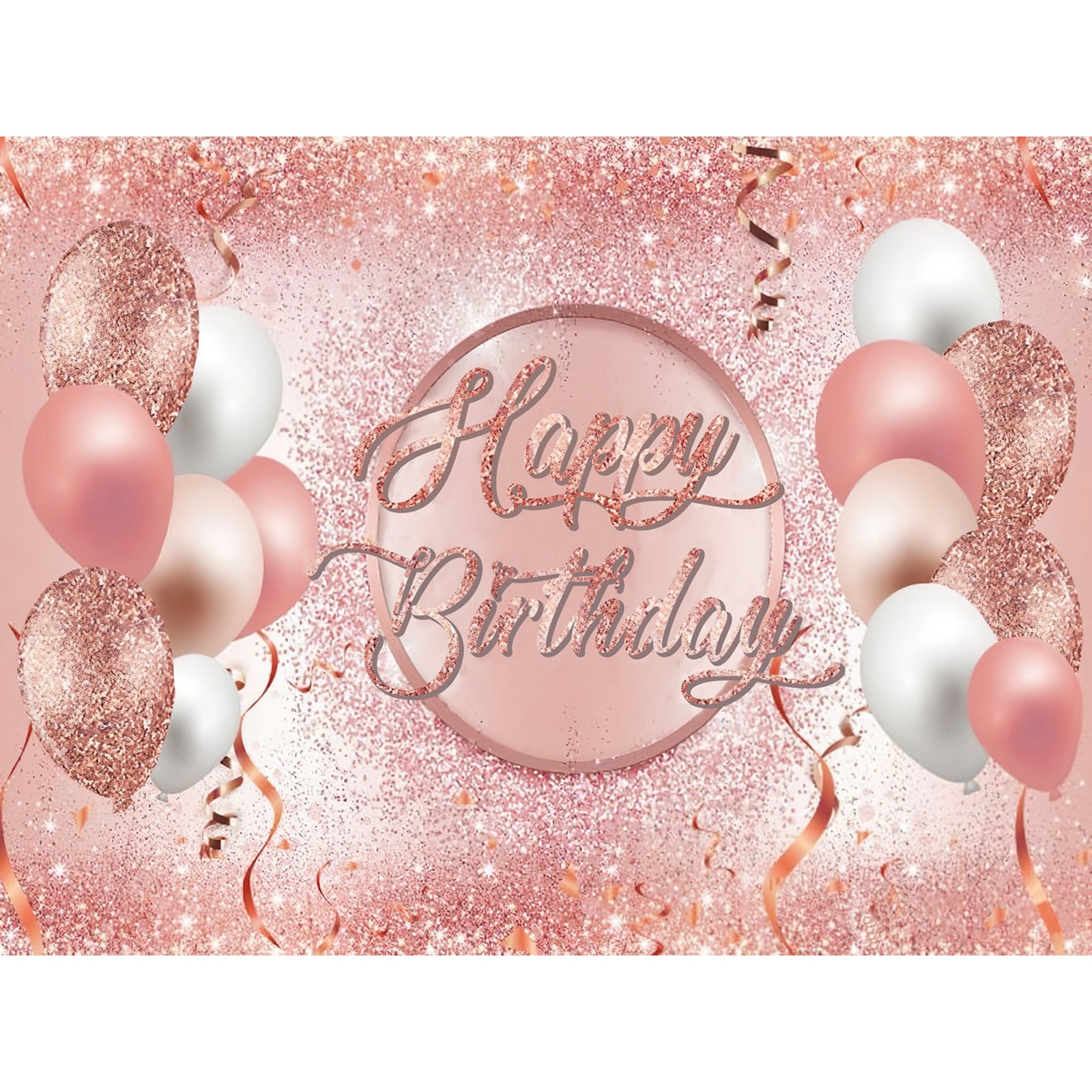 Pink Rose Gold Sequin Print Happy Birthday Fabric Backdrop