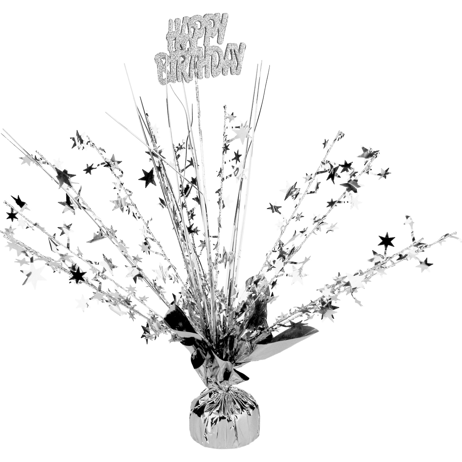 Happy Birthday Silver Star Foil Spray Centrepiece