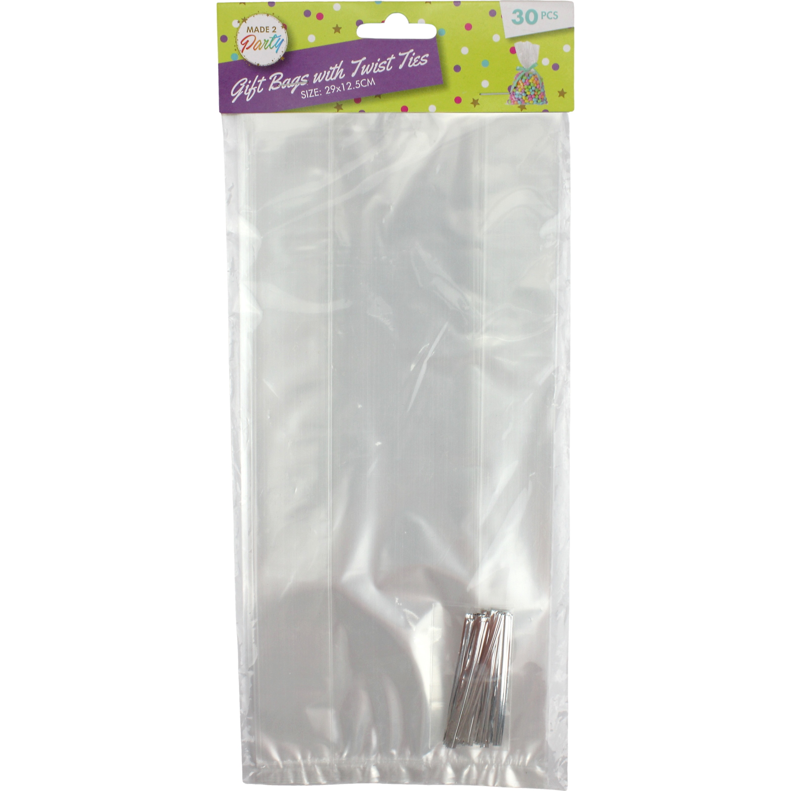 Clear Plastic Twist Tie Bags 29cm x 12.5cm (Pack of 30)
