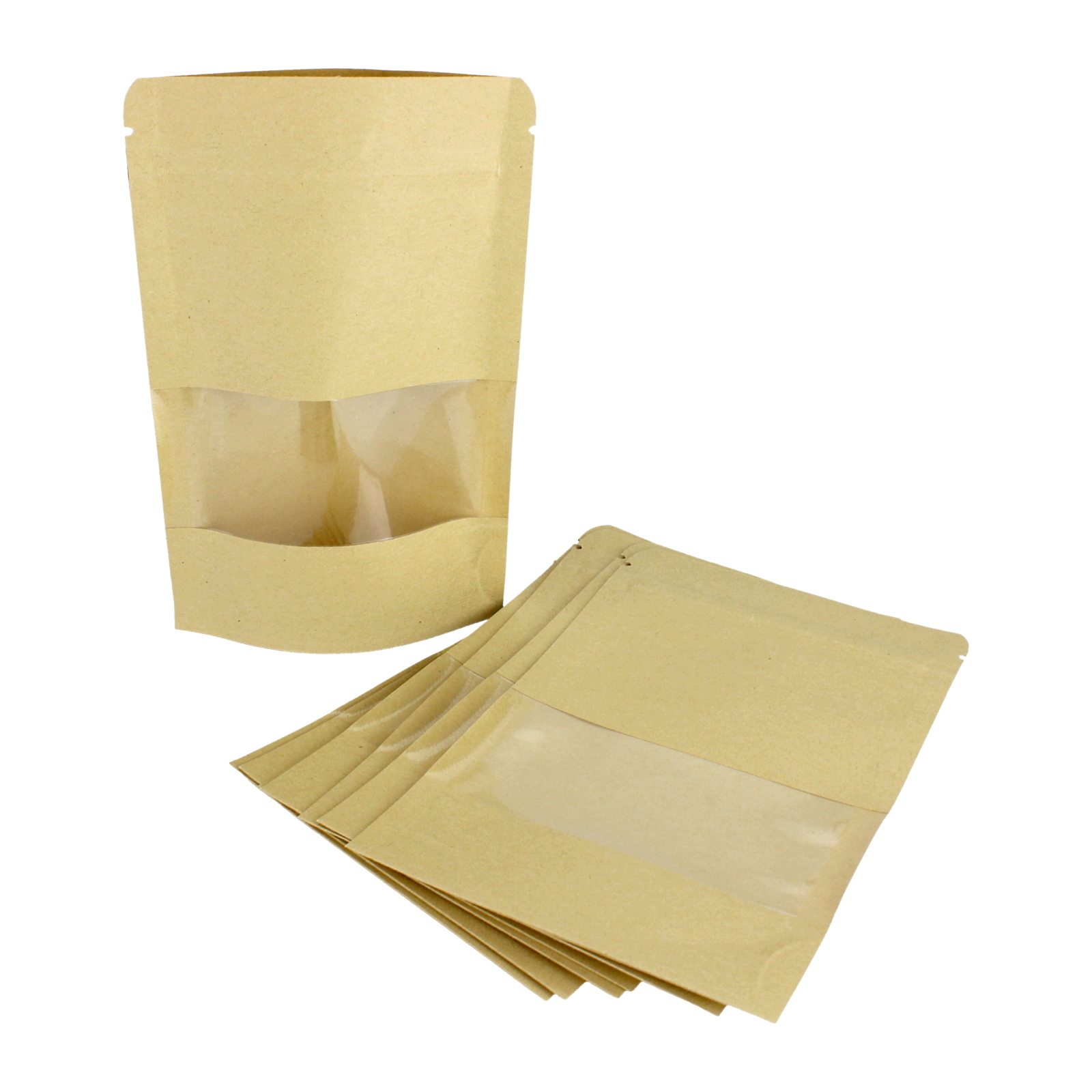 Brown Paper Resealable Bags with Windows 15cm (Pack of 8)