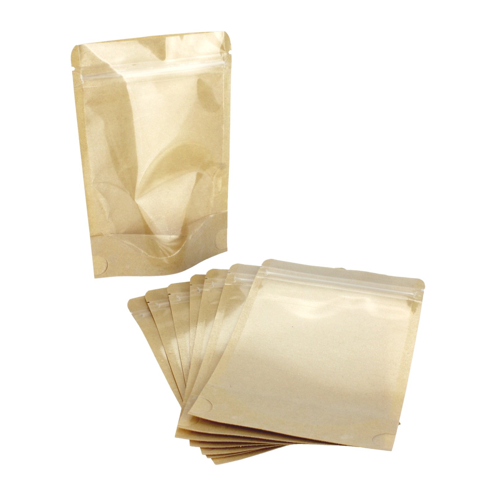 Brown Paper Resealable Bags with Windows 15cm (8 Pack)