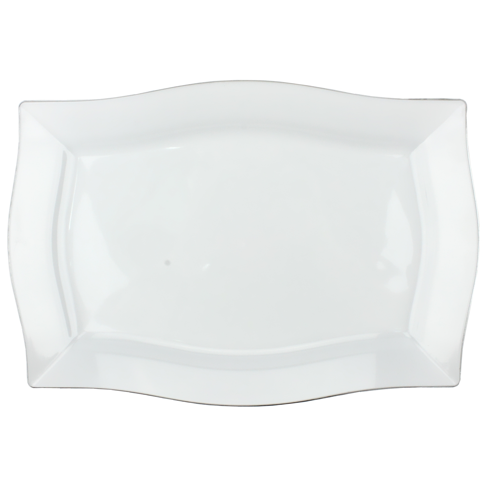 Silver Trim Rectangular Large Plastic Plates (Pack of 6)