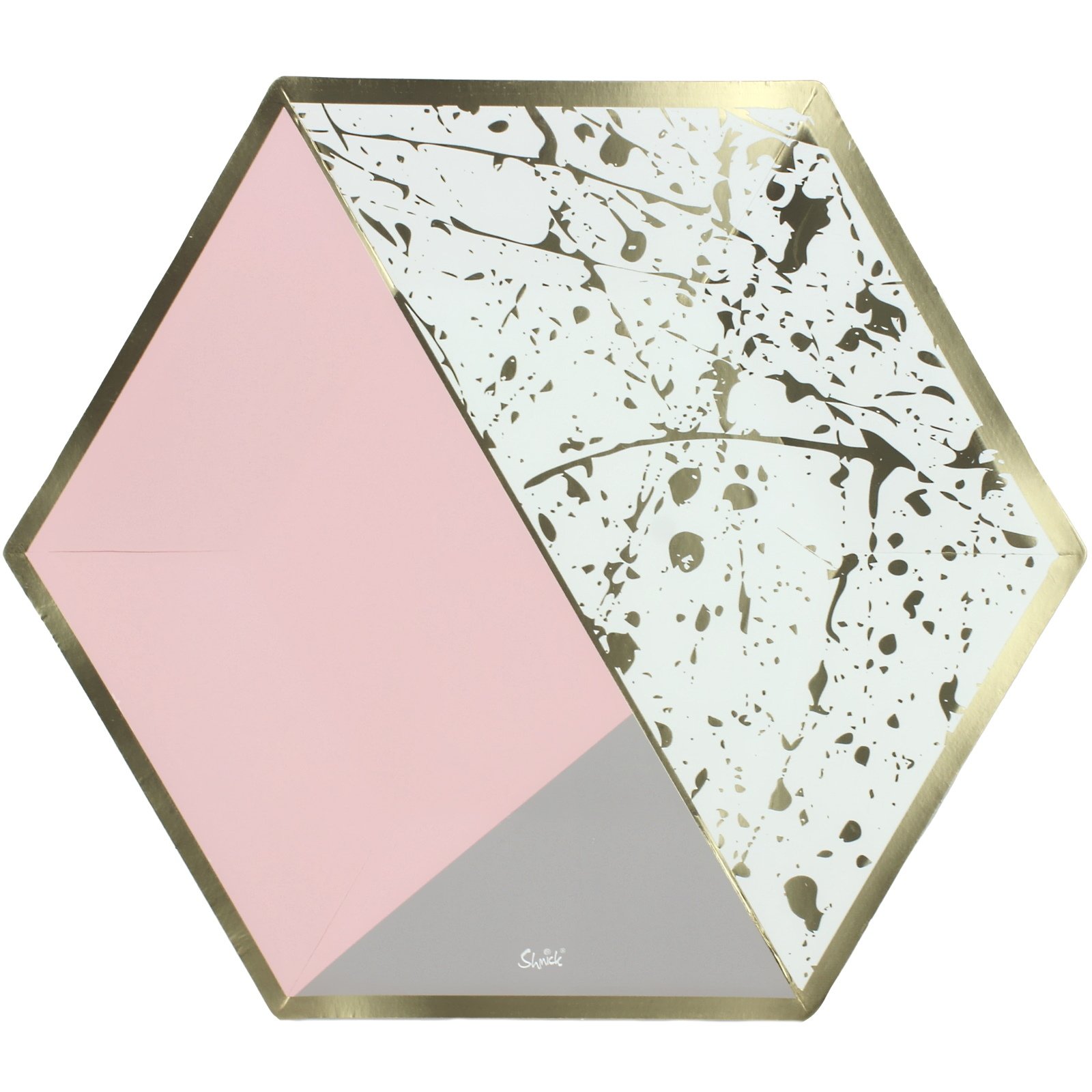 Cosmo Light Pink and Gold Large Hexagonal Paper Plates (Pack of 12)