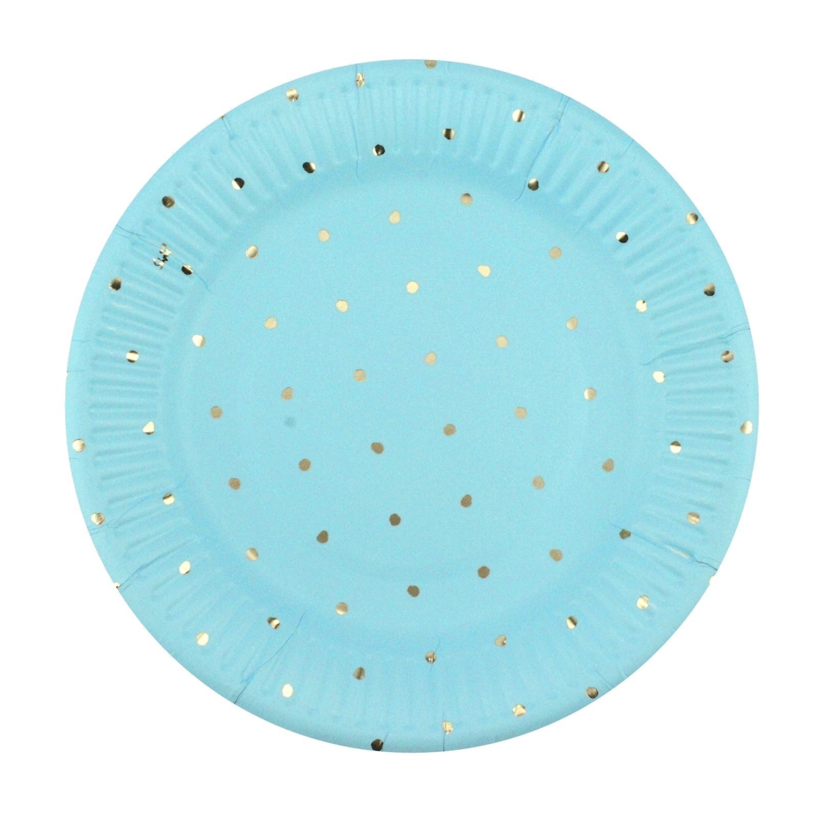 Blue and Gold Foil Dot Small Paper Plates (Pack of 12)