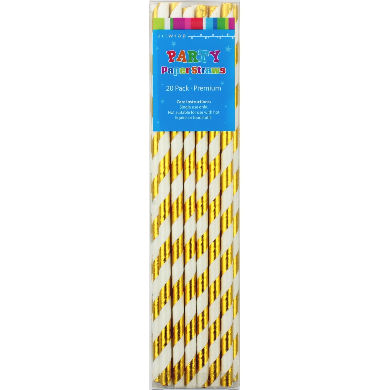 Gold Foil and White Striped Paper Straws (Pack of 20)