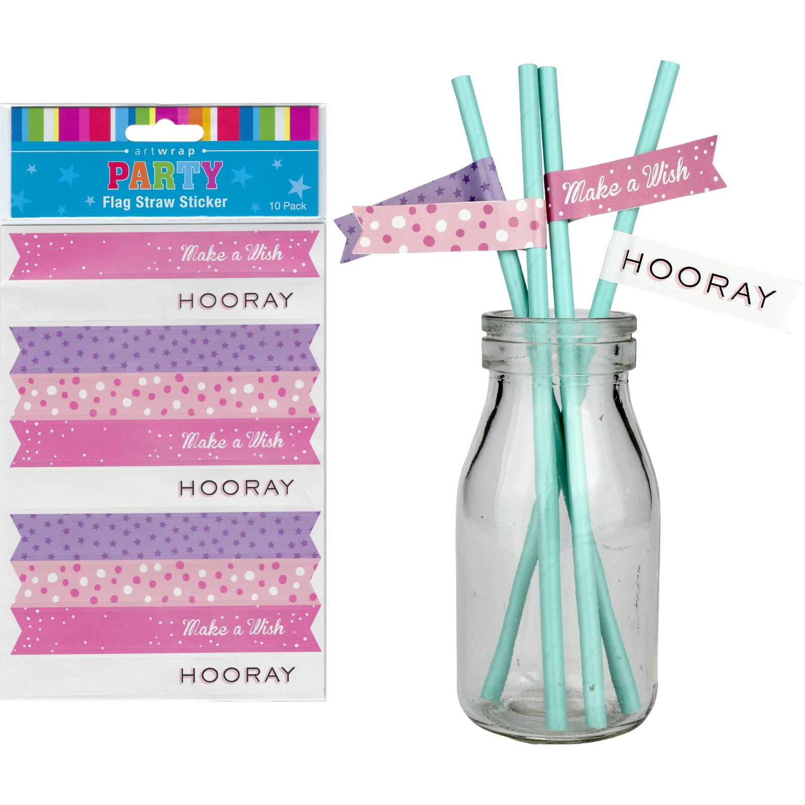 Pink and Purple Flag Straw Stickers (Pack of 10)