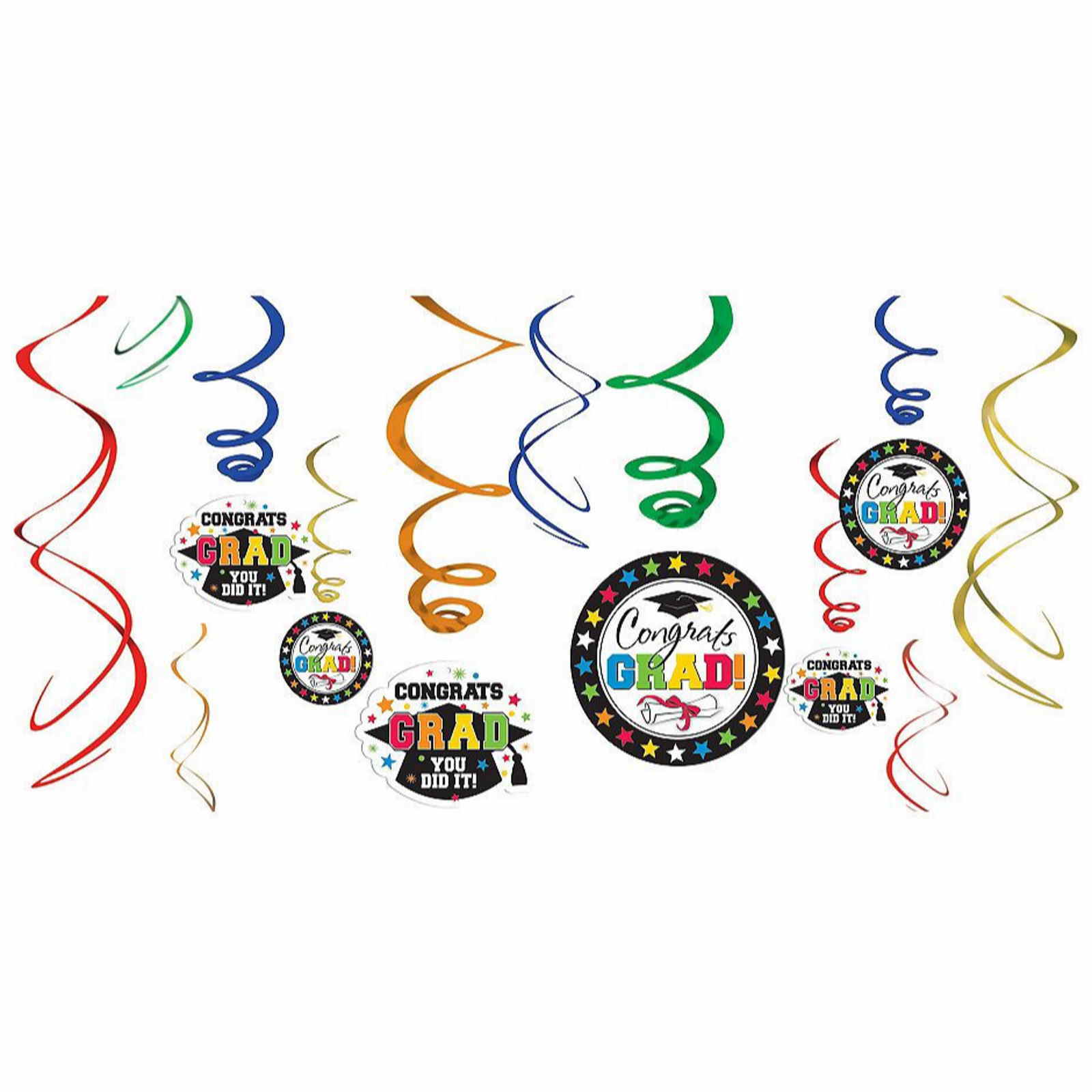 Congrats Graduation Swirl Decorations (Pack of 12)