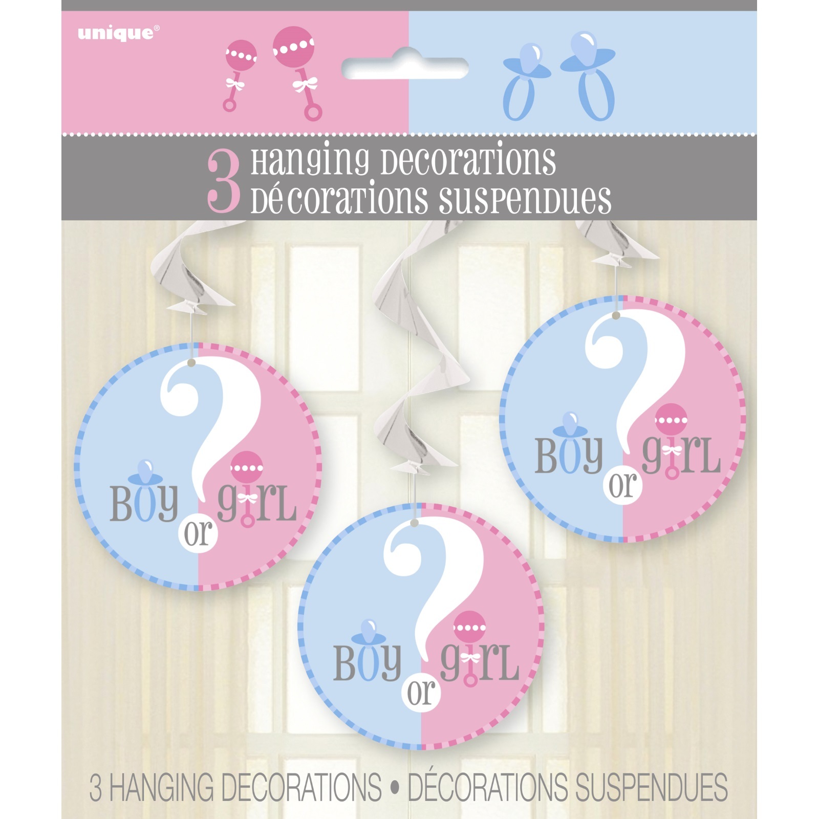 Gender Reveal Hanging Decorations (Pack of 3)