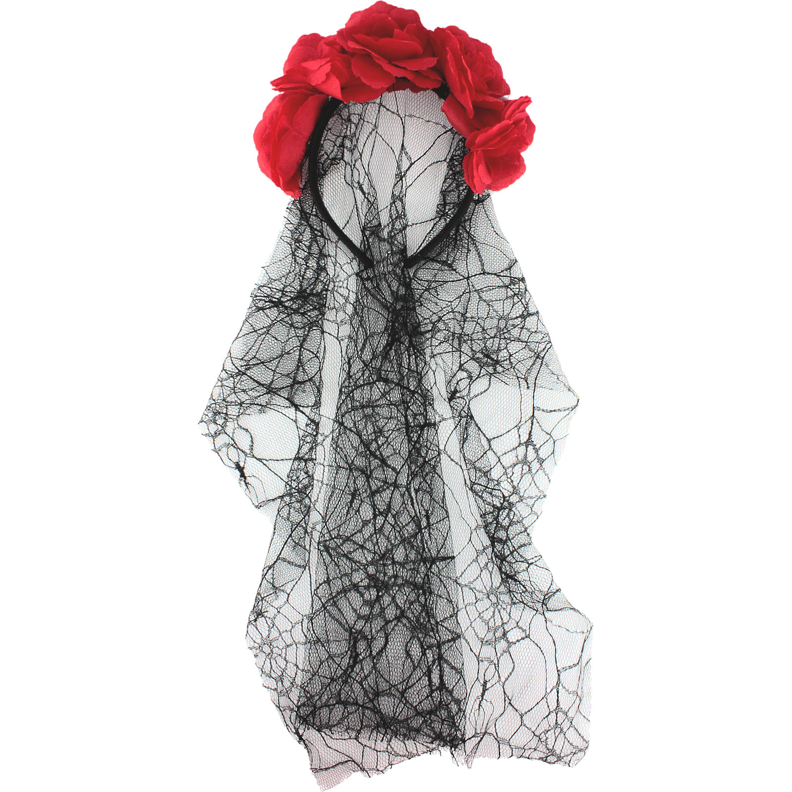 Red Rose Day of the Dead Veil Headband  