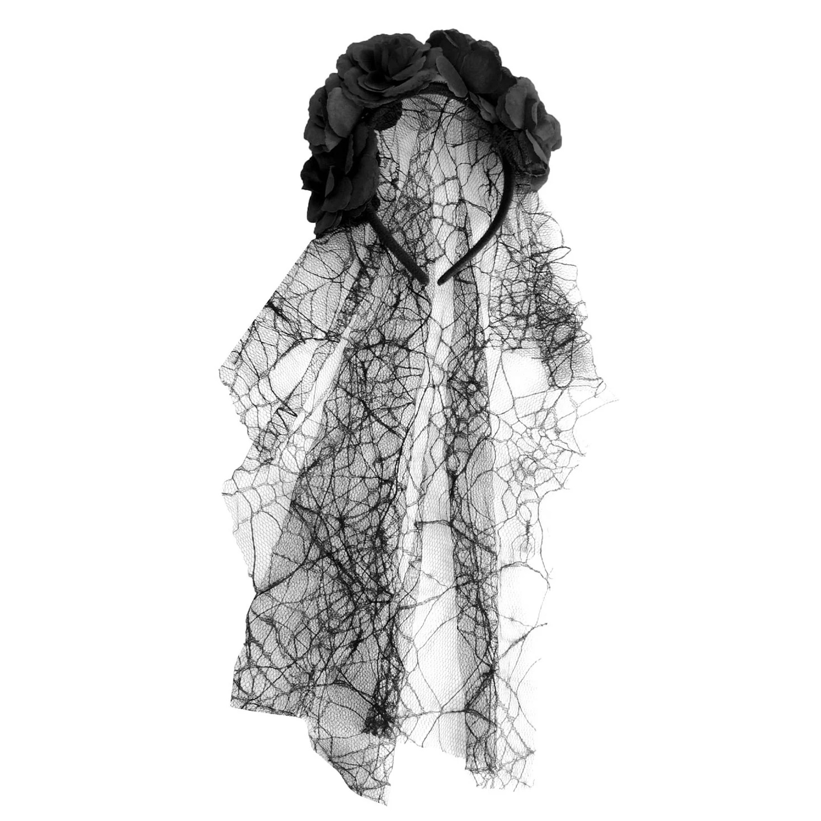 Black Rose Day of the Dead Veil Headband 