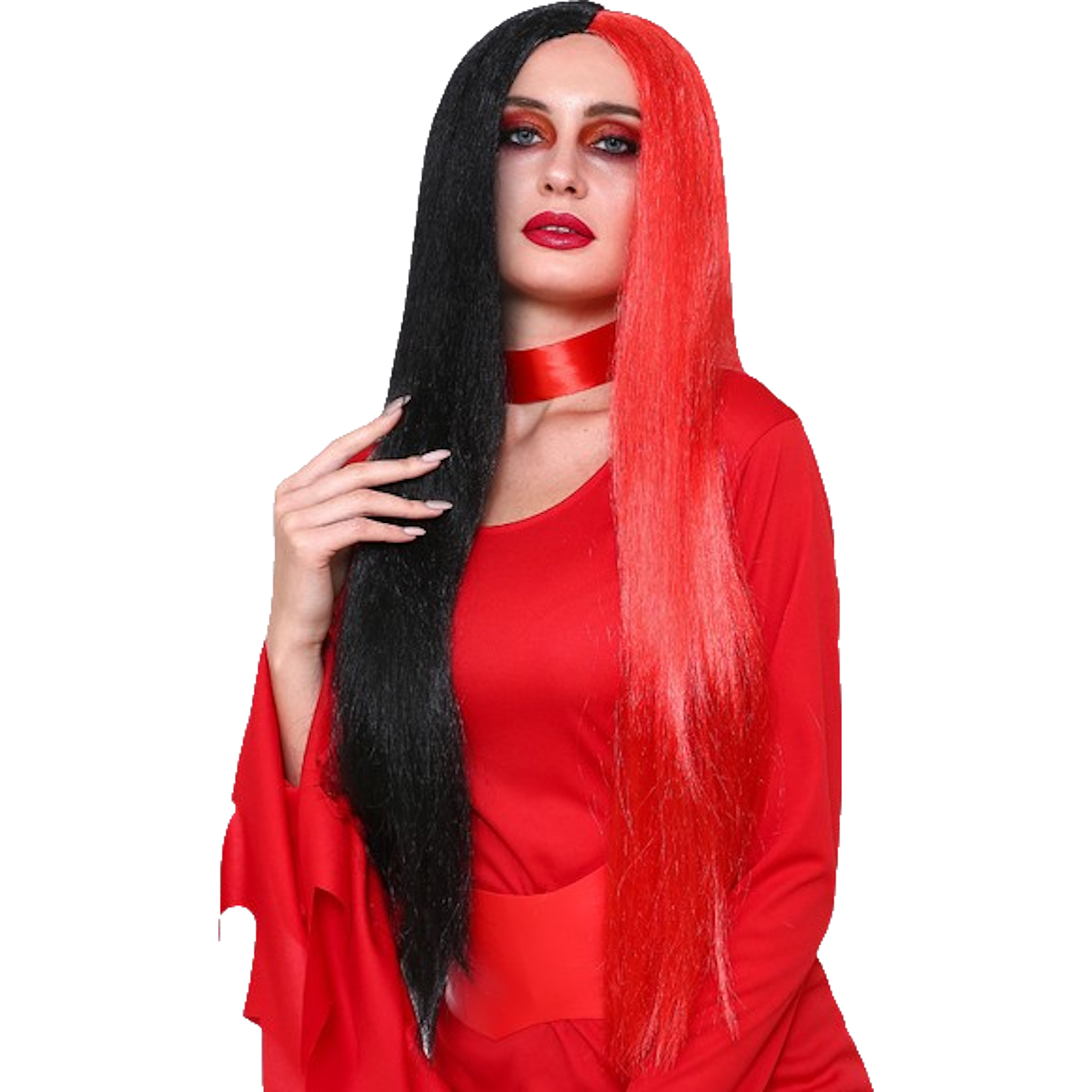 Adult Long Black and Red Temptress Wig