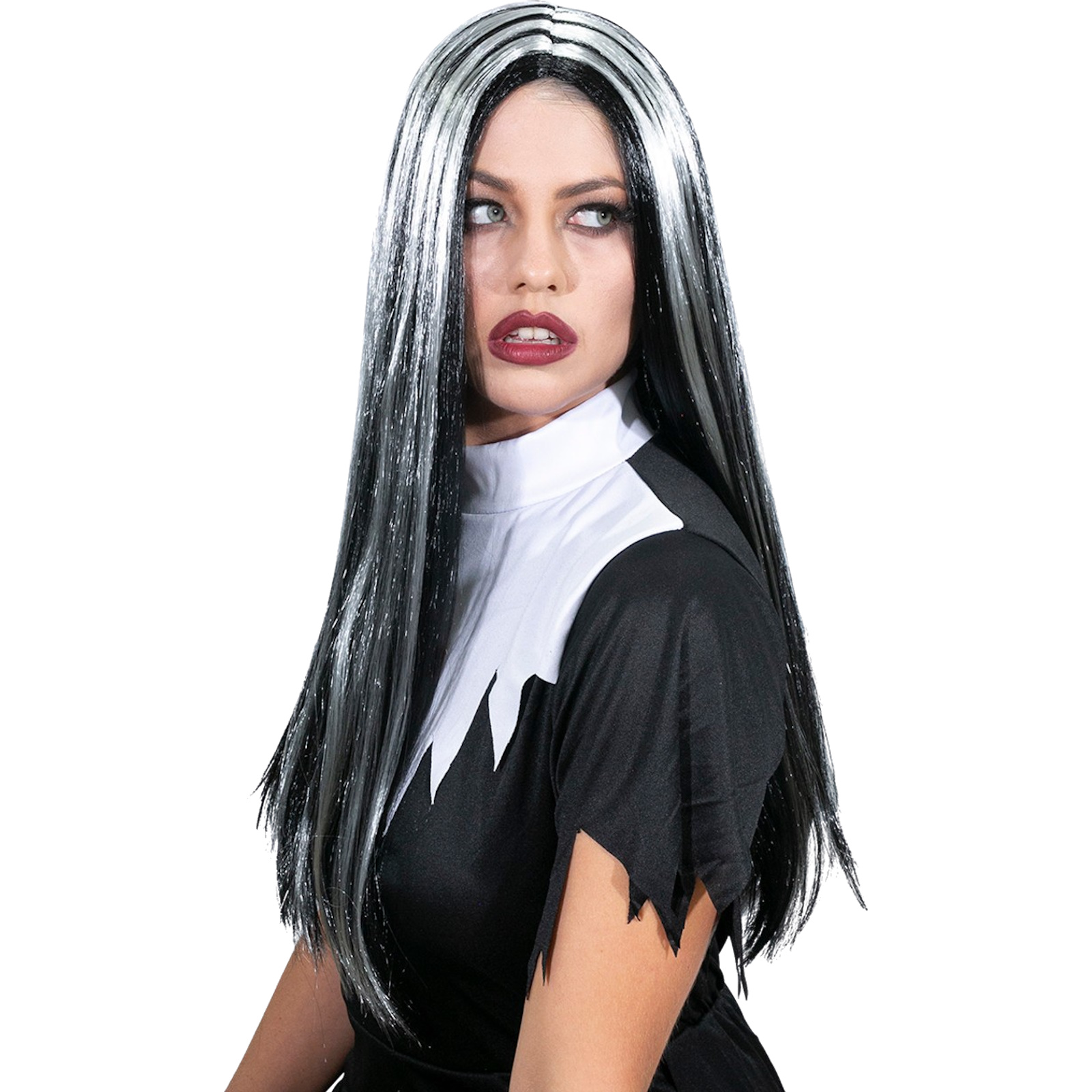 Adult Long Black and Silver Witch Wig  