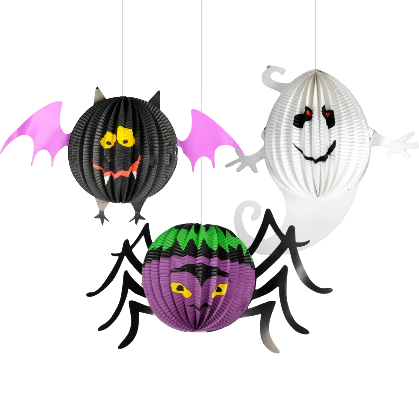 Halloween Bat, Ghost and Spider Paper Lanterns (Pack of 3) 