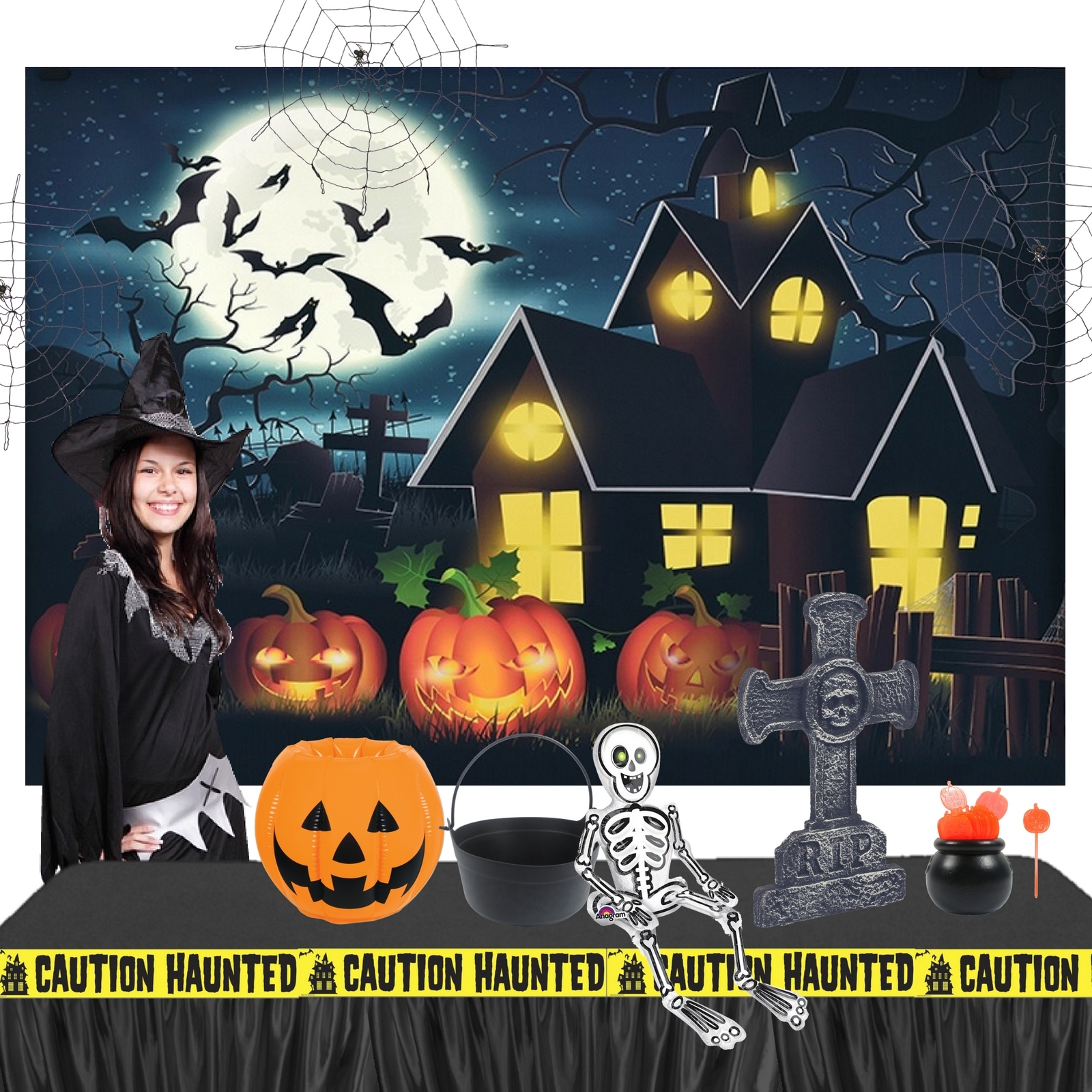Halloween Haunted House Large Fabric Wall Backdrop | Props & Backdrops ...