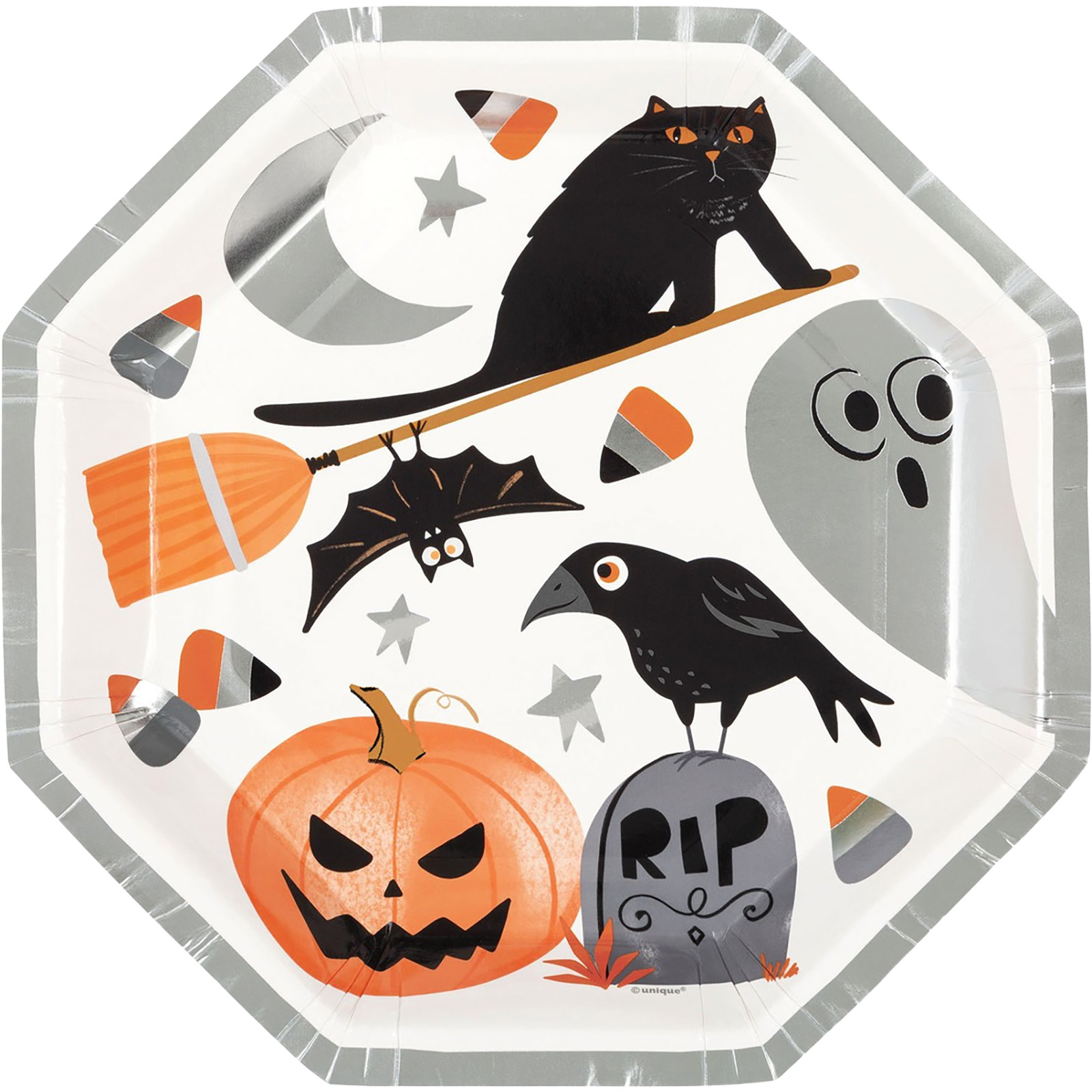 Halloween Bats & Boos Large Octagonal Paper Plates (Pack of 8)