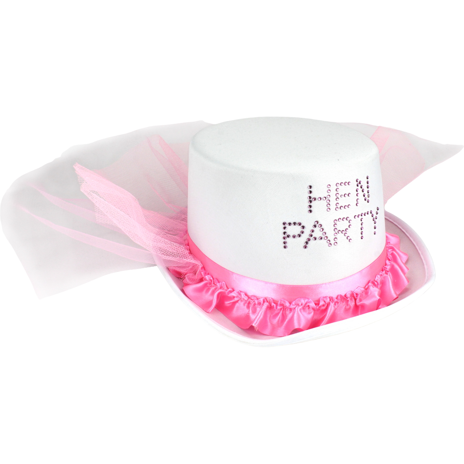 White Hen Party Top Hat with Pink Tulle Veil