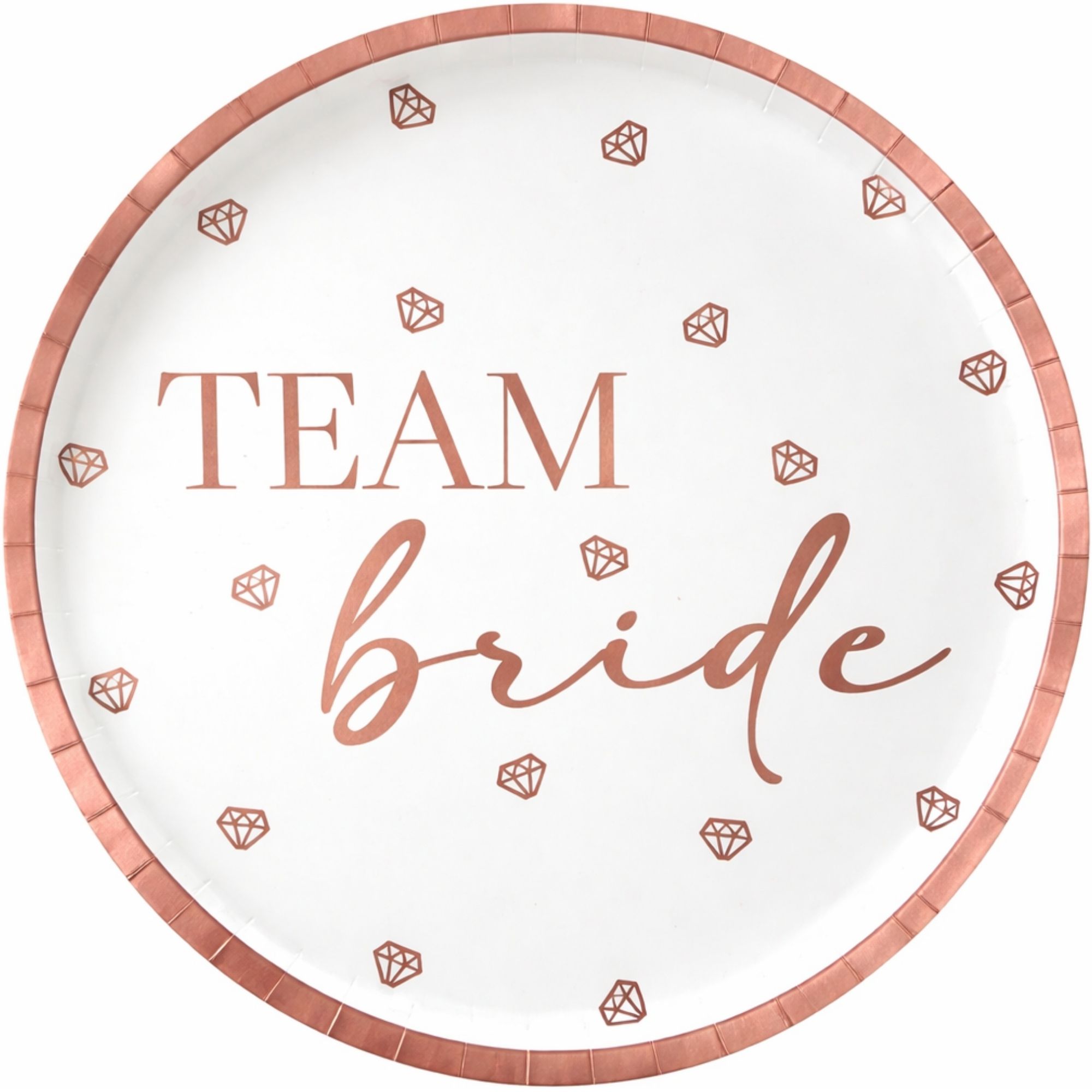 Rose Gold Diamond Team Bride Large Paper Plates (Pack of 8)