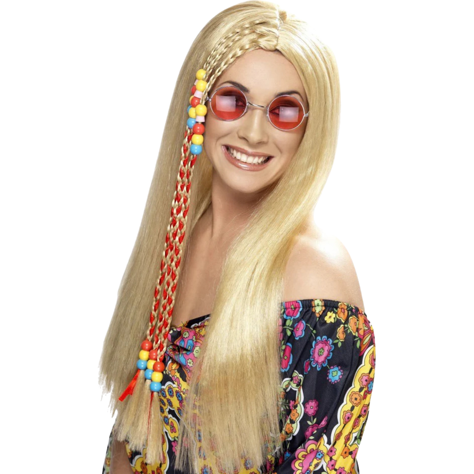 Adult 60's Long Blonde Hippie Wig