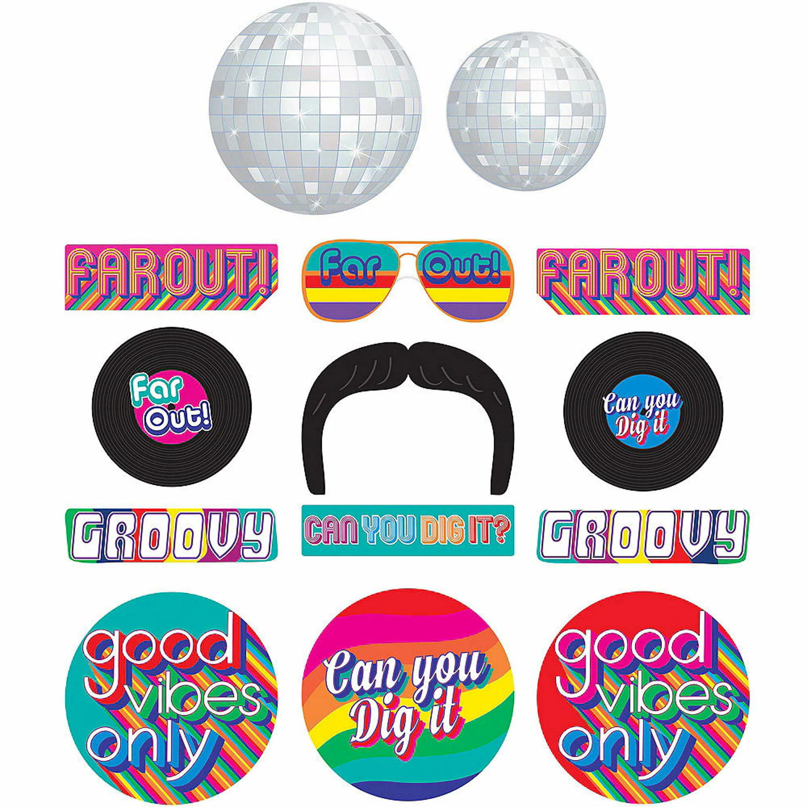 Good Vibes 70's Cutout Wall Decorations (Pack of 30)