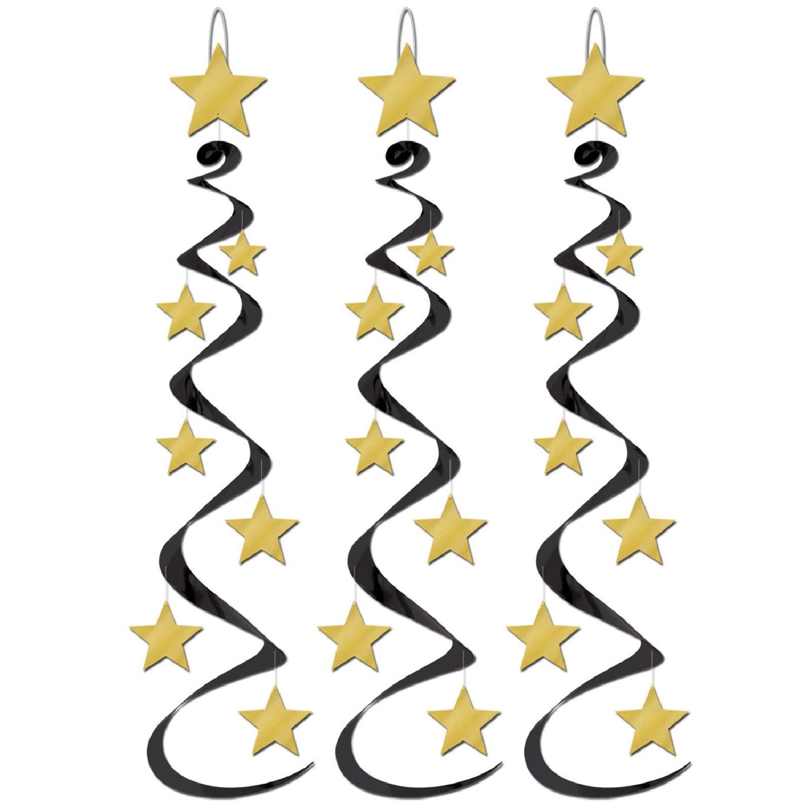 Black & Gold Star Swirl Decorations (Pack of 3) 