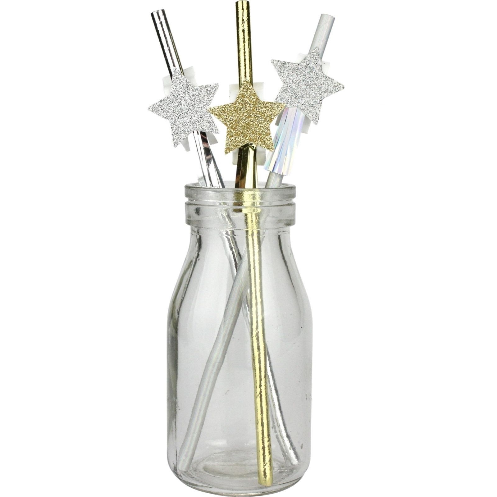 Silver & Gold Glitter Star Paper Straws (Pack of 10)