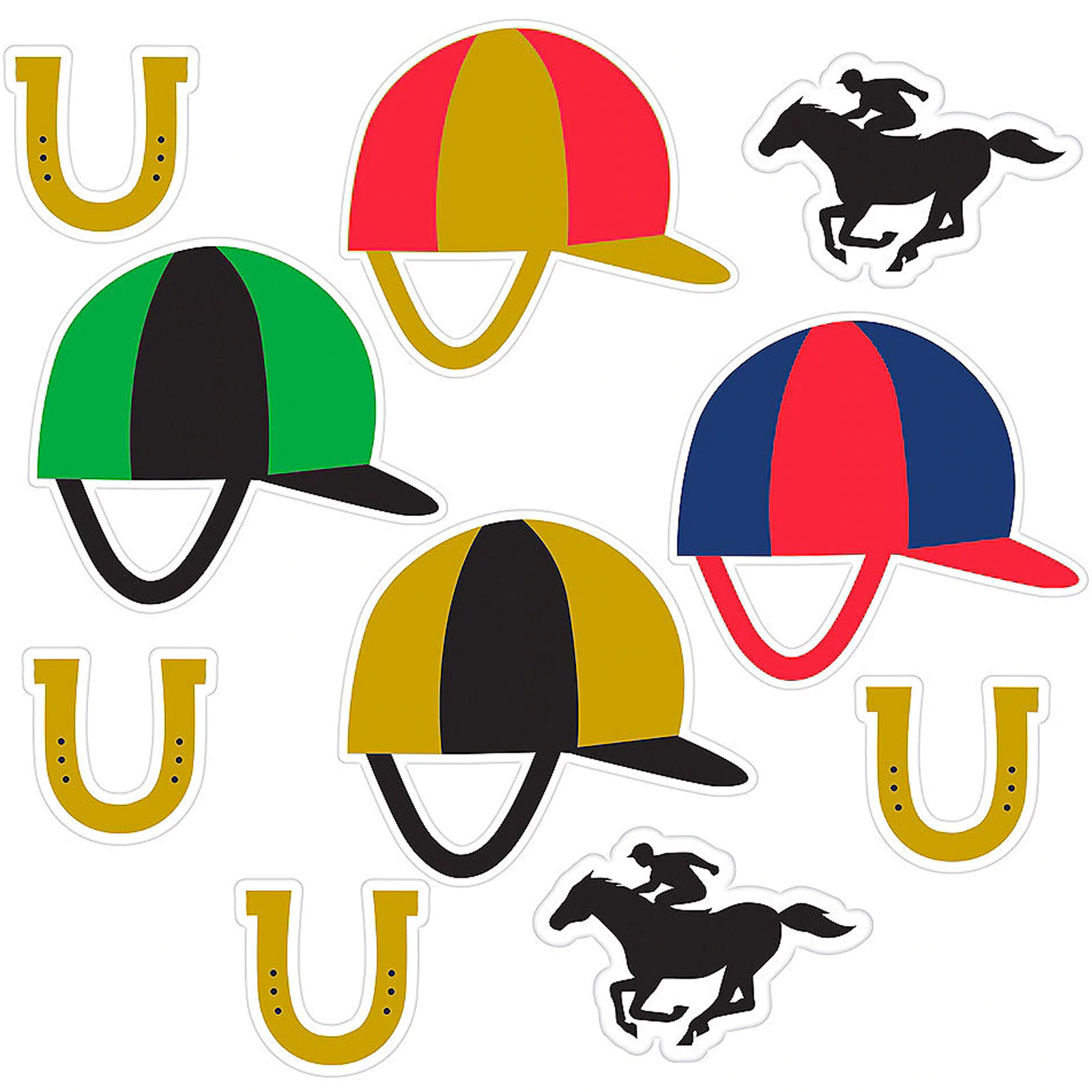 Derby Day Horseshoe, Jockey Hat & Racing Cutouts (Pack of 10)