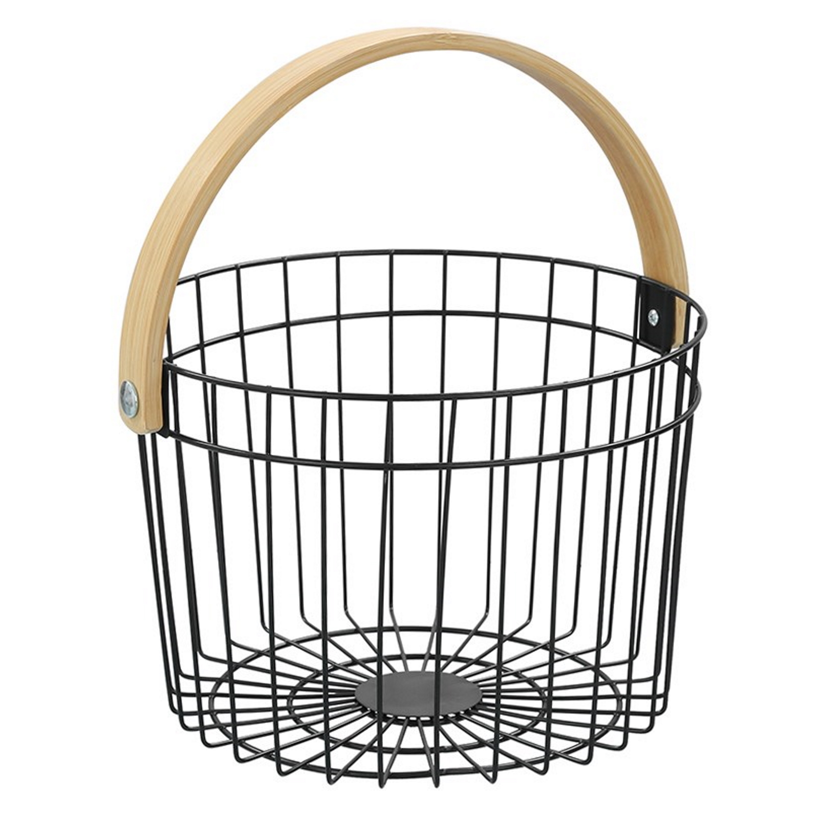 Boxsweden Round Black Wire Storage Basket With Birch Handle 27cm x 18cm