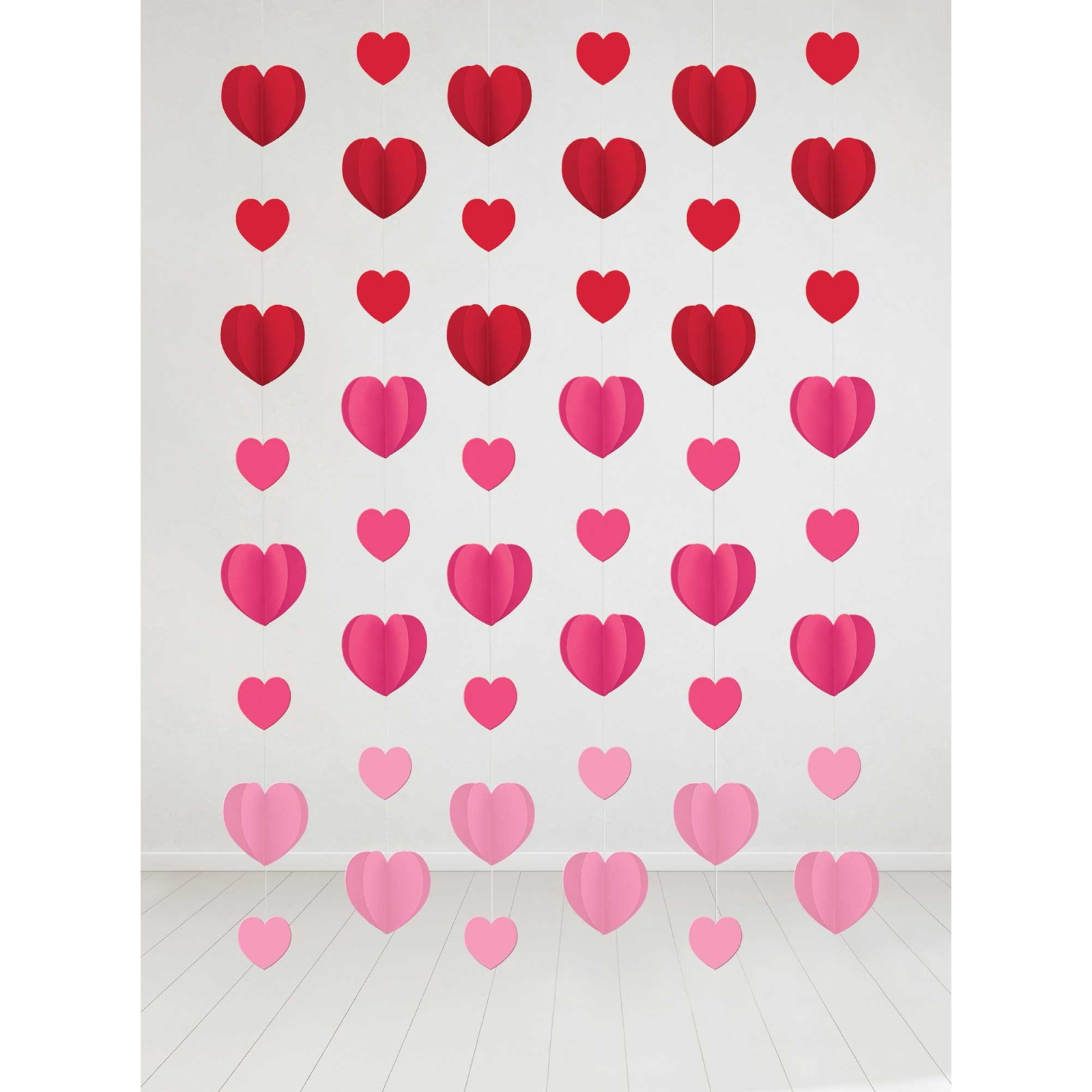 Pink & Red Hearts String Decorations (Pack of 6)