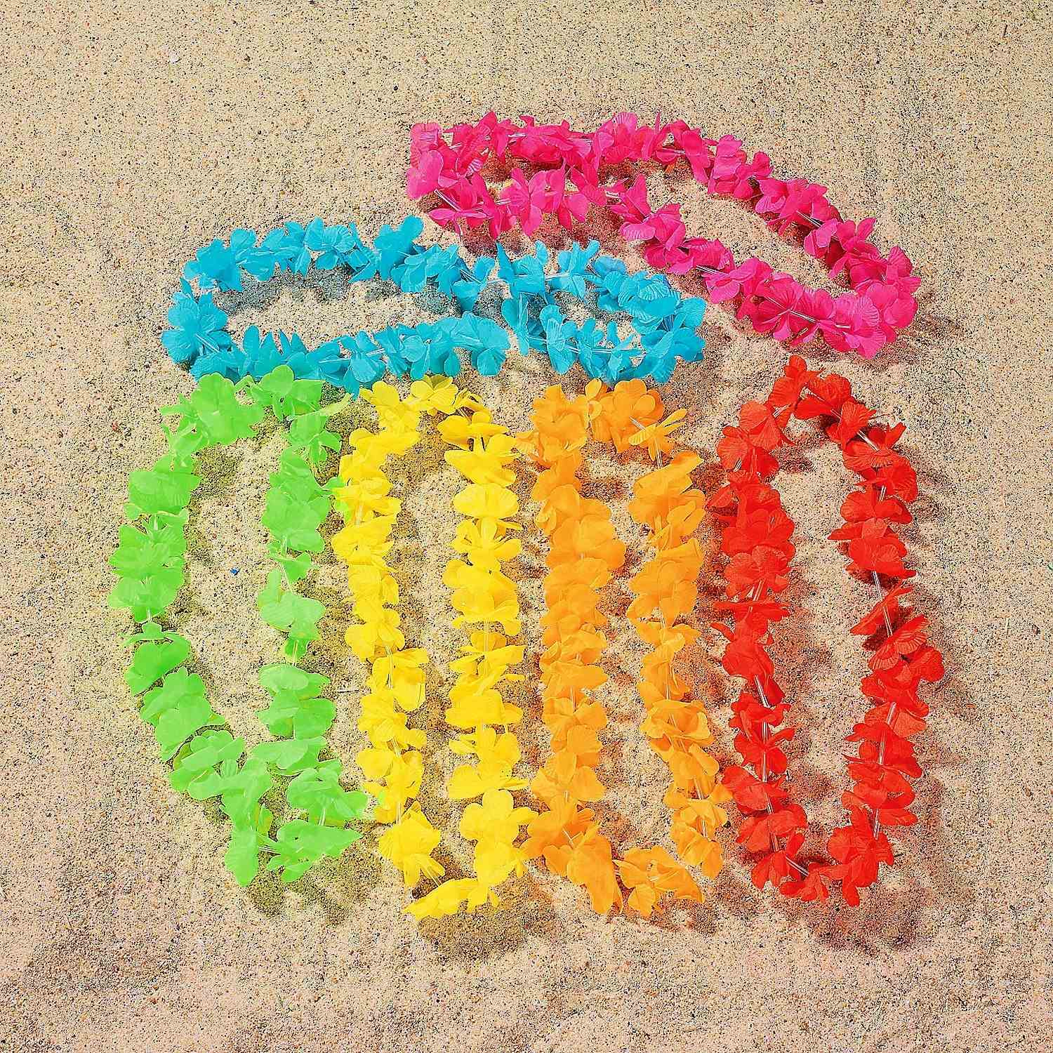 Bright Colour Hawaiian Flower Leis (Pack of 12)