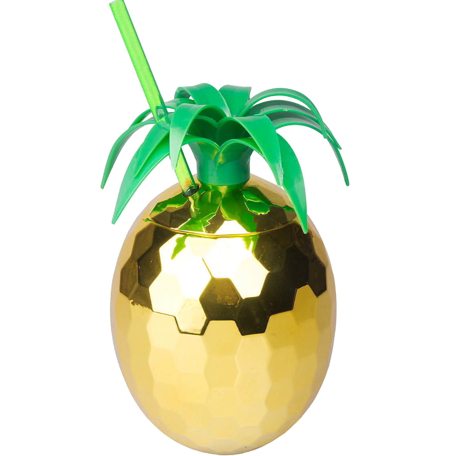 Gold Plastic Pineapple Cup With Straw