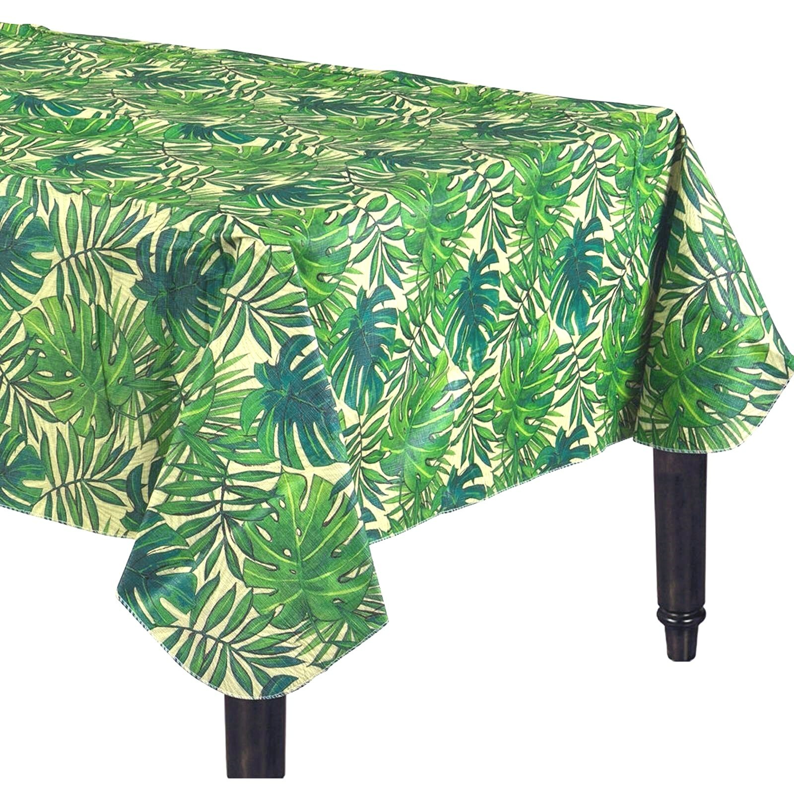 Island Palm Leaf Flannel Backed Tablecloth