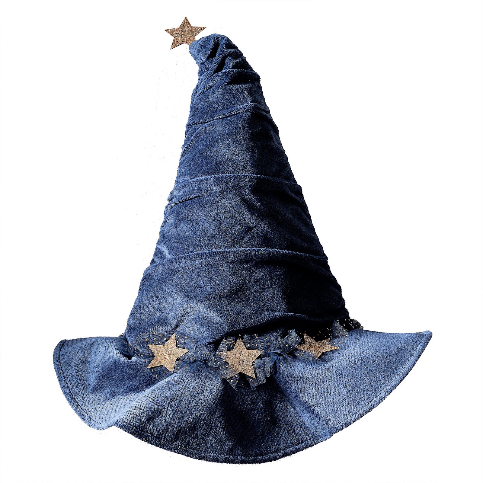Childs Navy Velvet Wizard Fancy Dress Hat