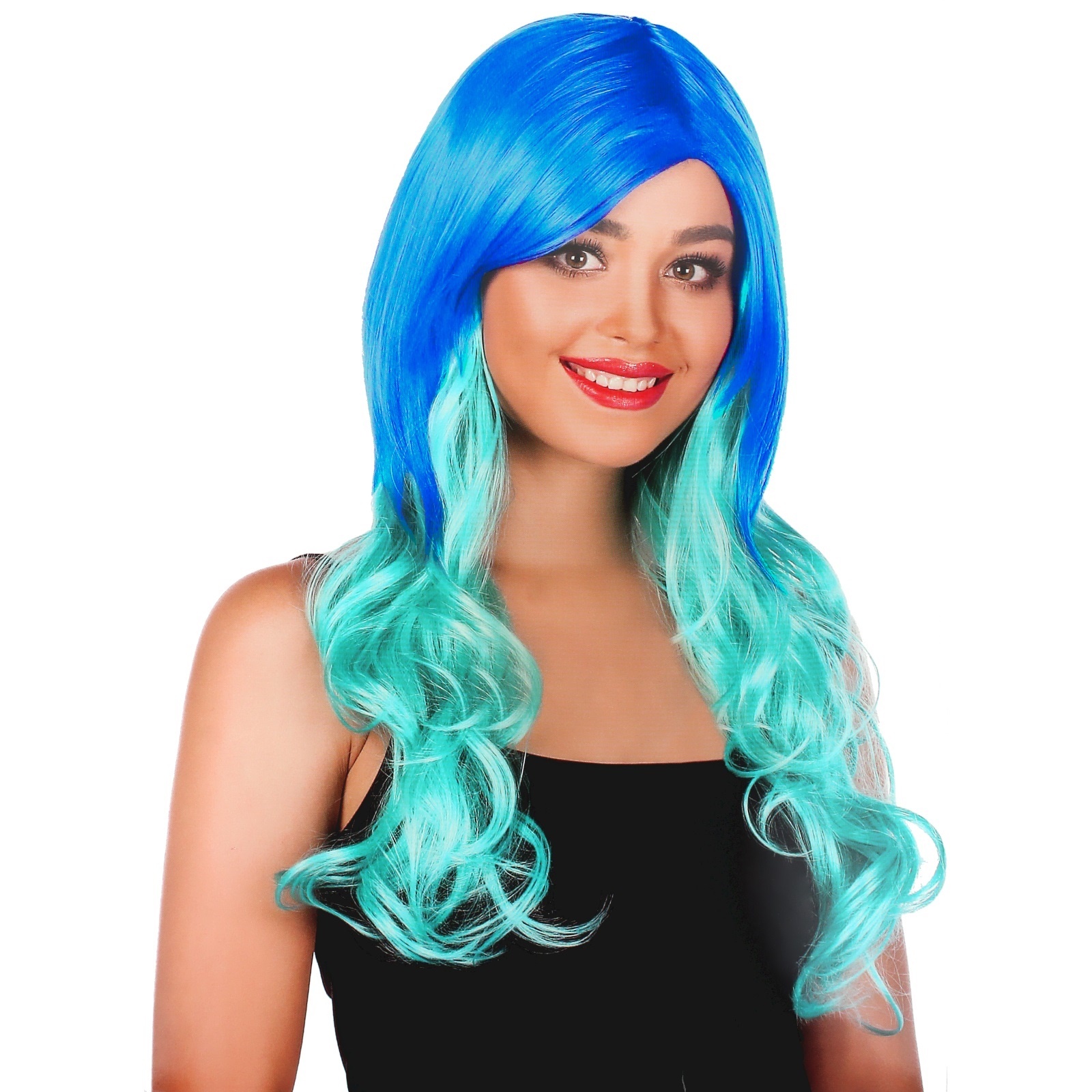 Adult Long Blue & Aqua Two Tone Wig