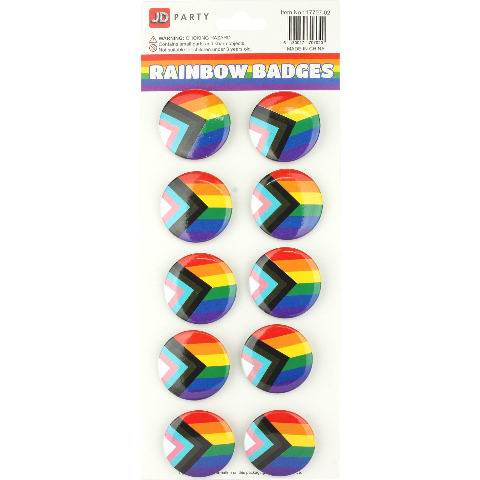 Progress Pride Flag Badges (Pack of 10) 