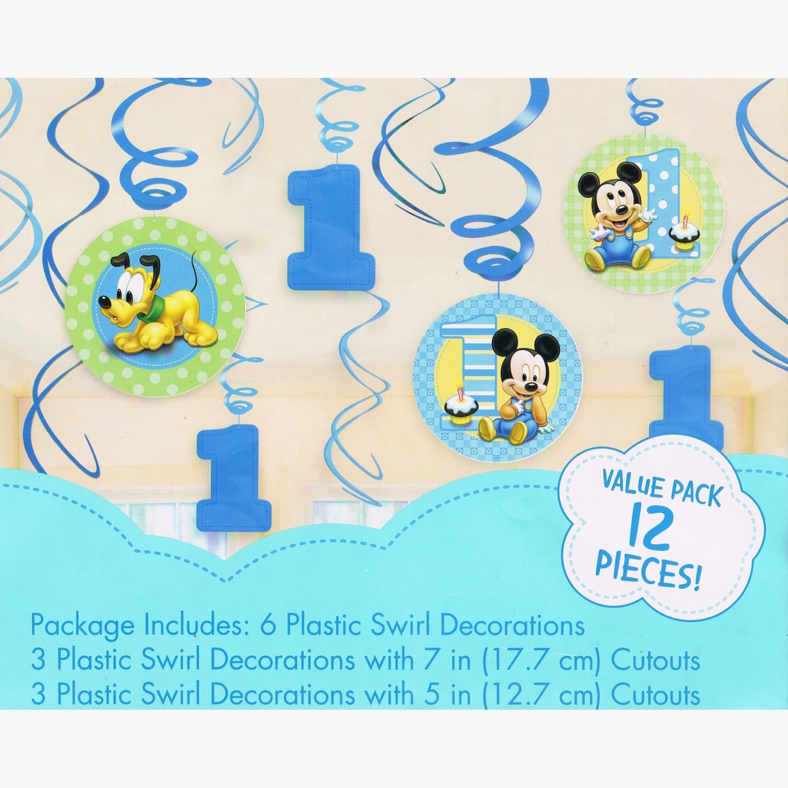 Mickey Mouse 1st Birthday Swirl Decorations (Pack of 12)