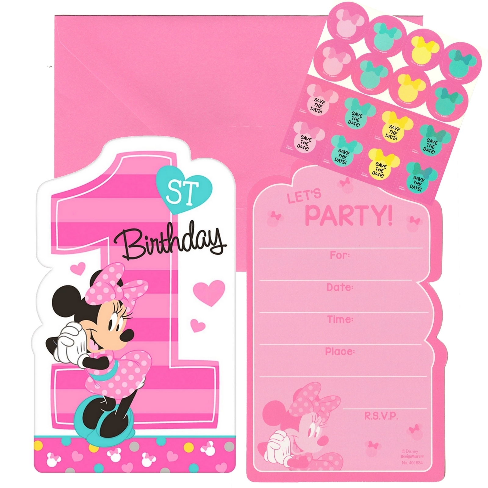 Minnie Mouse Fun To Be One Party Invitation Set (Pack of 8)