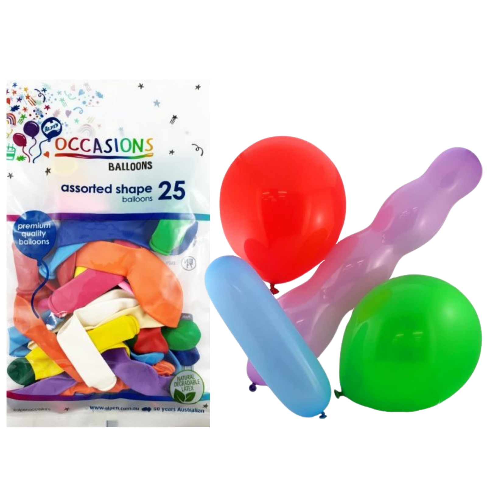 Assorted Colours & Shapes Novelty Balloons (Pack of 25)