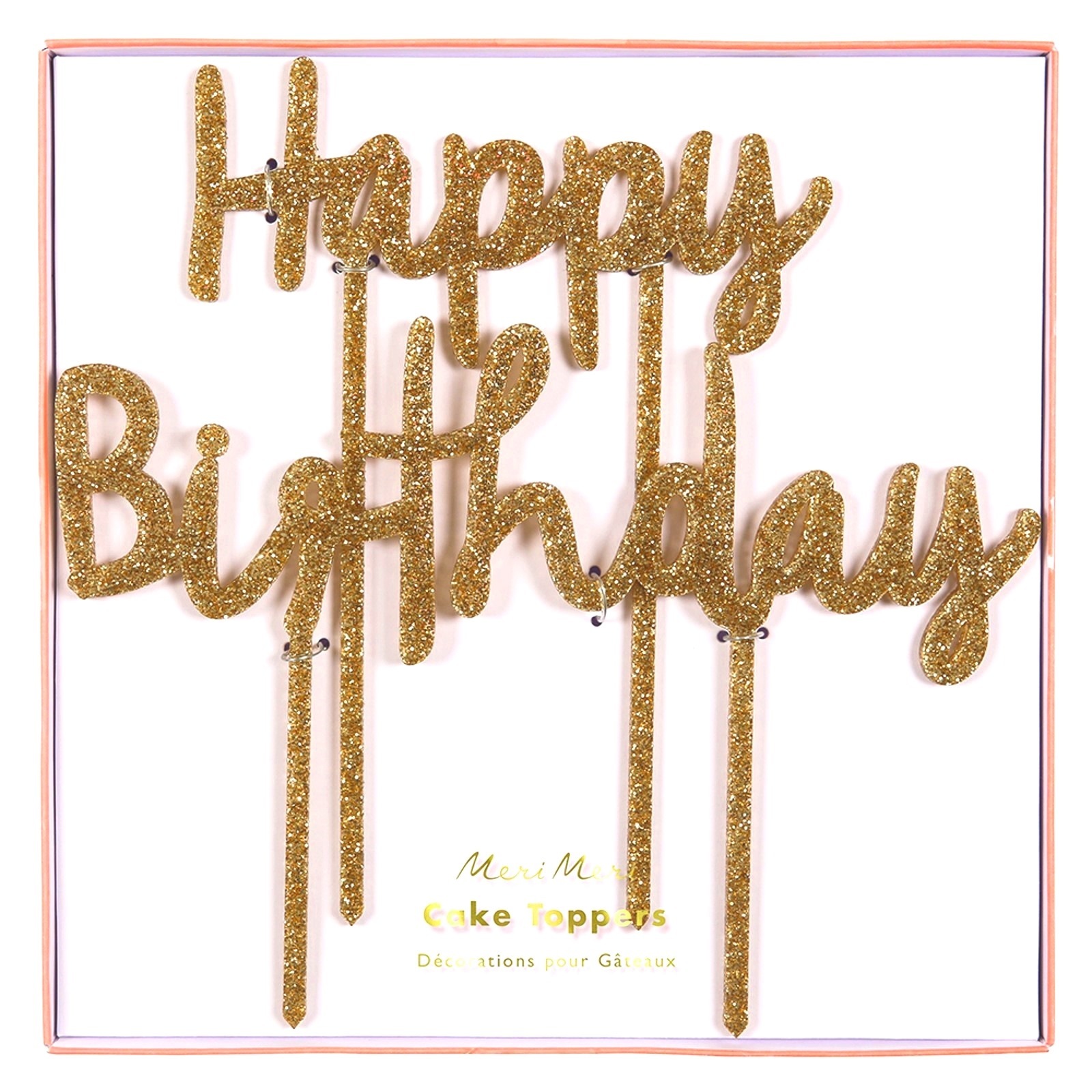 Meri Meri Happy Birthday Gold Glitter Acrylic Cake Toppers