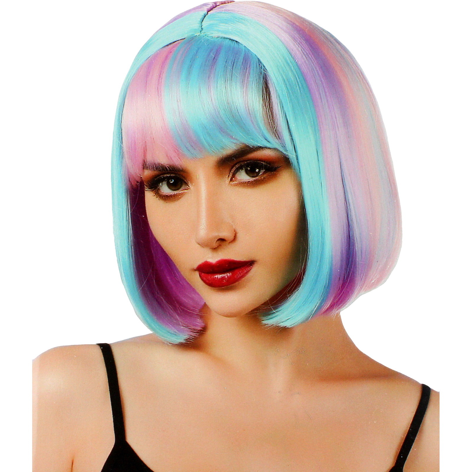 Adult Natural Look Pastel Streaks Short Bob Wig 