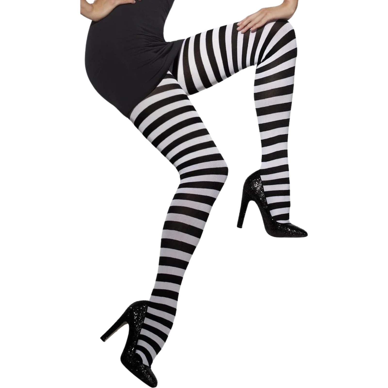 Opaque Black & White Striped Tights