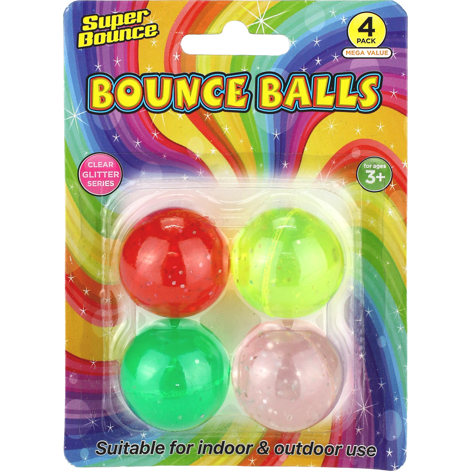 Multi Coloured Glitter High Bounce Balls 3cm (Pack of 4)