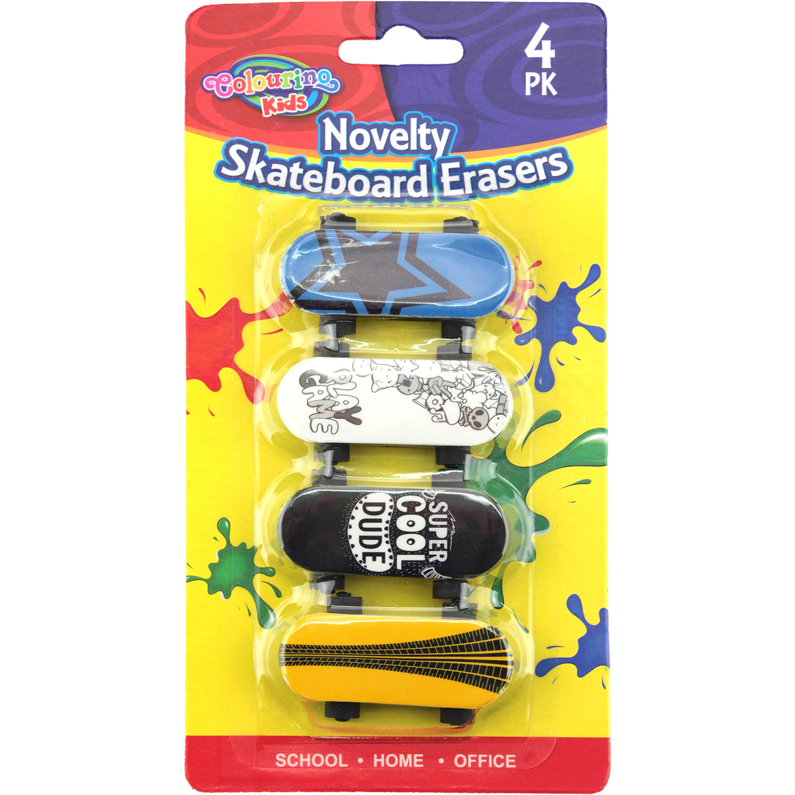 Novelty Skateboard Erasers (Pack of 4)