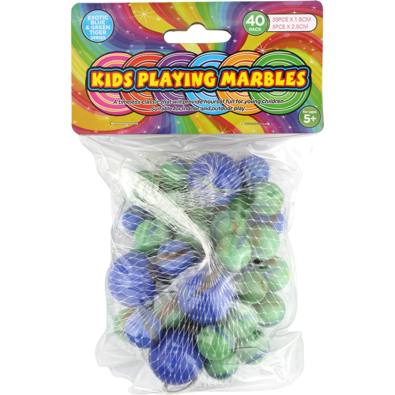 Blue & Green Tiger Marbles (Pack of 40) 