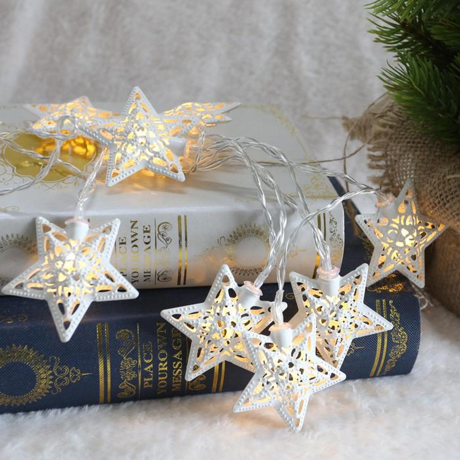 White Metal Star LED Light Chain