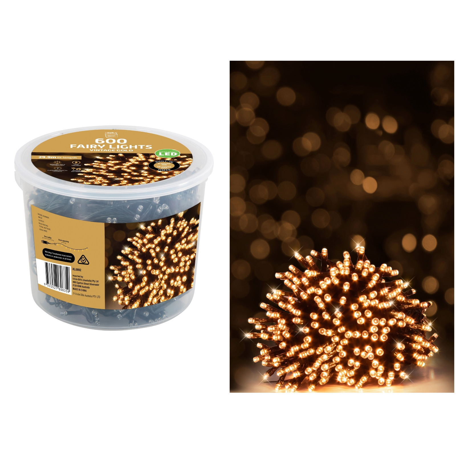 600 Vintage Gold LED 7 Function Fairy Lights 29.9m