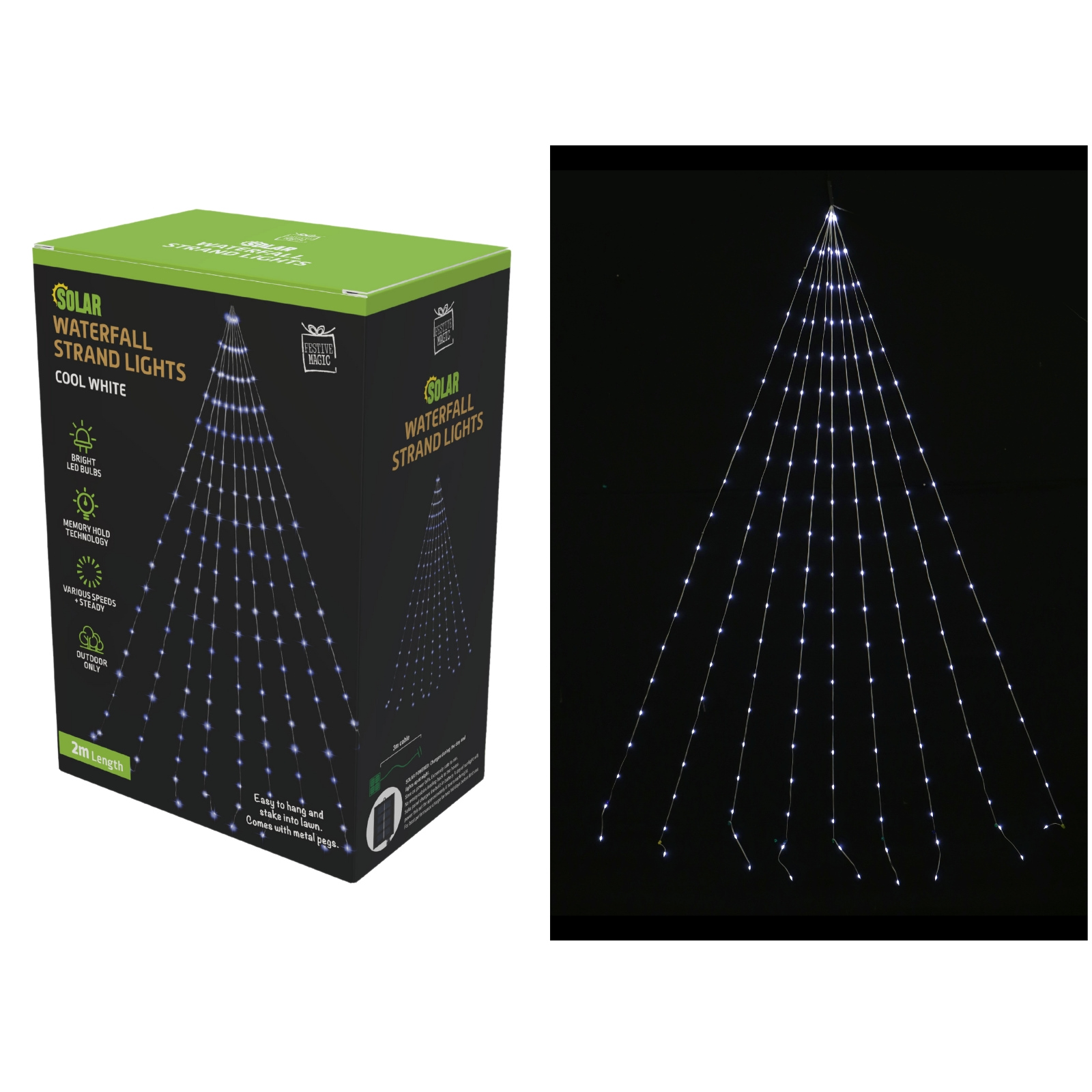 Cool White Solar LED Waterfall Strand Lights 