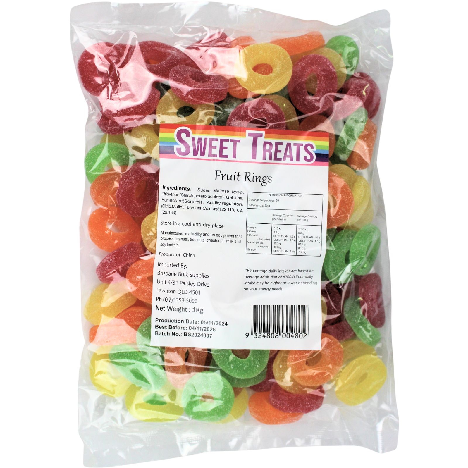 Sweet Treats Assorted Fruit Ring Lollies (1kg Bag)  