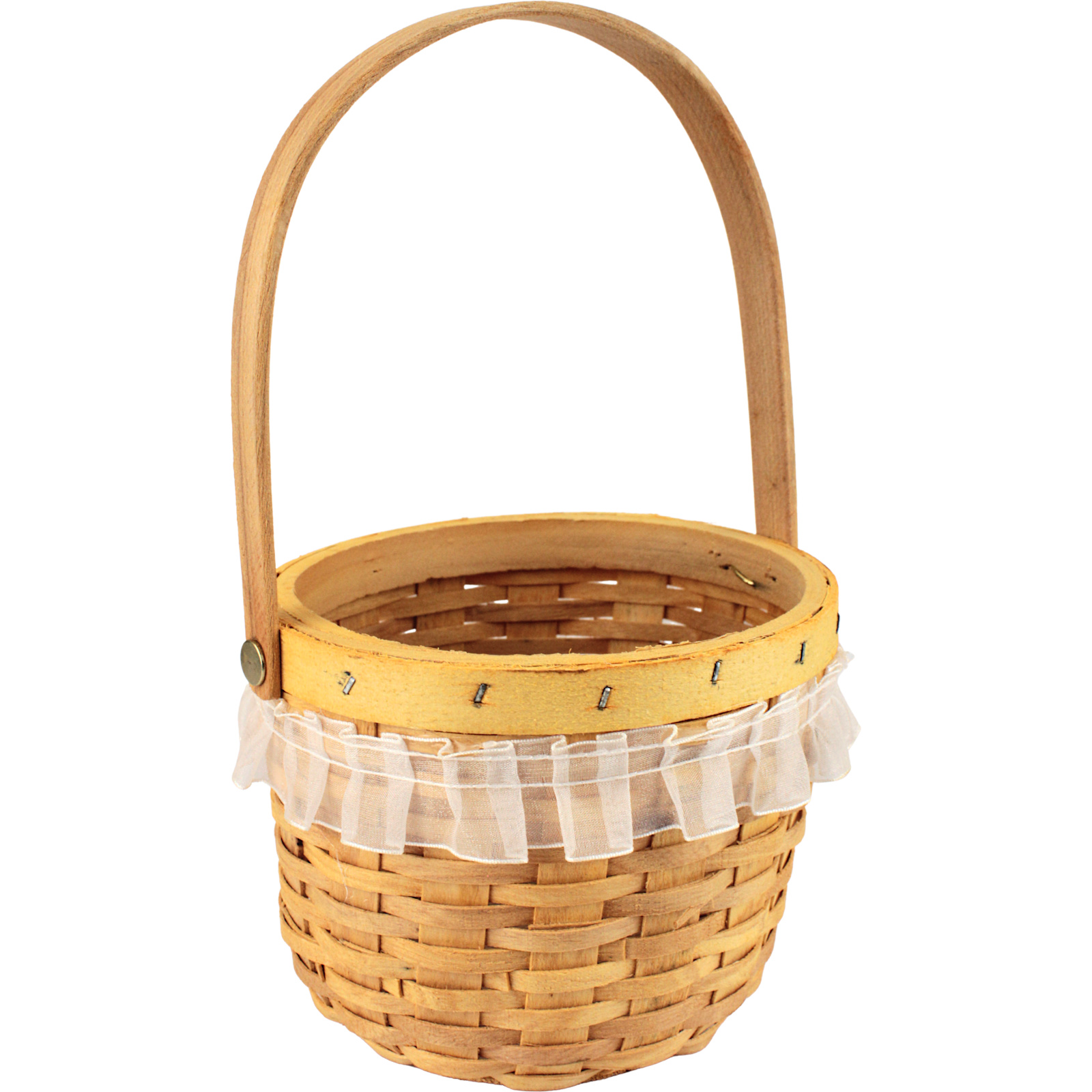 Round Woven Basket With Lace and Handle