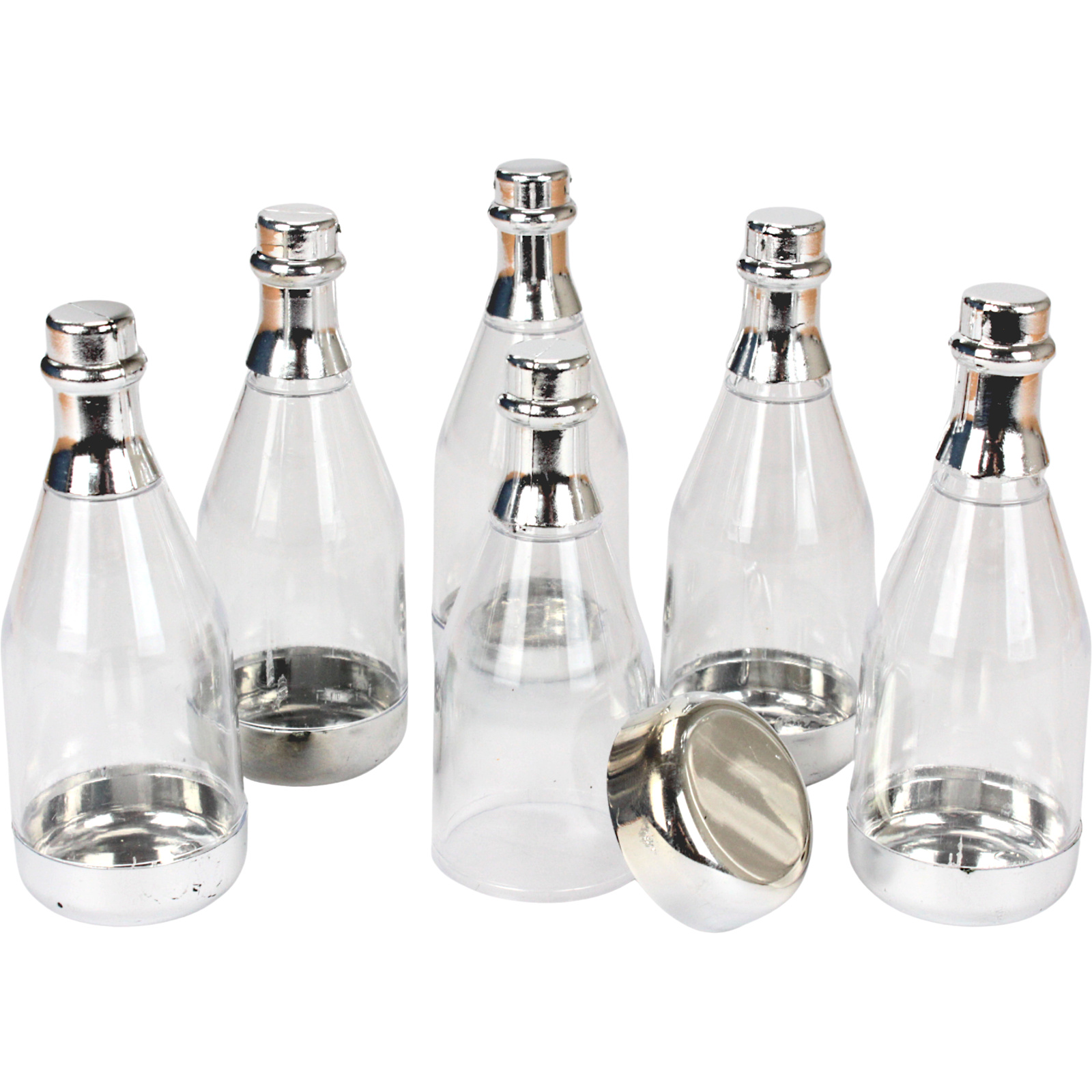 Clear Plastic Fillable Mini Favour Champagne Bottles (Pack of 6)  
